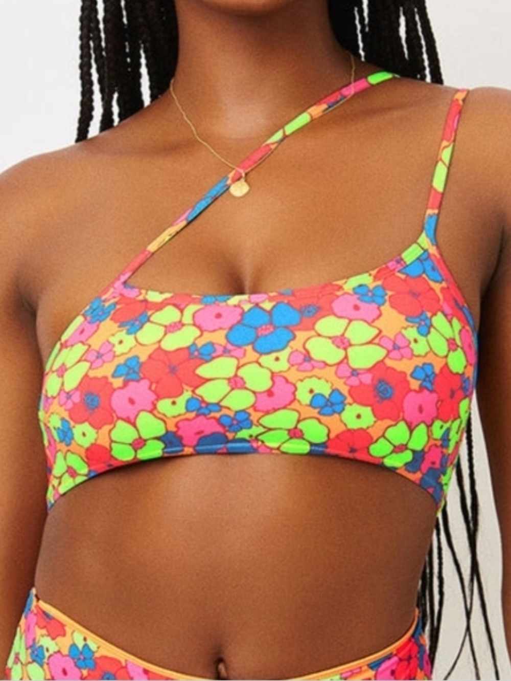 Frankie Bikinis Oliver Top Groovy Multicolored Floral Bikini One Shoulder Xs